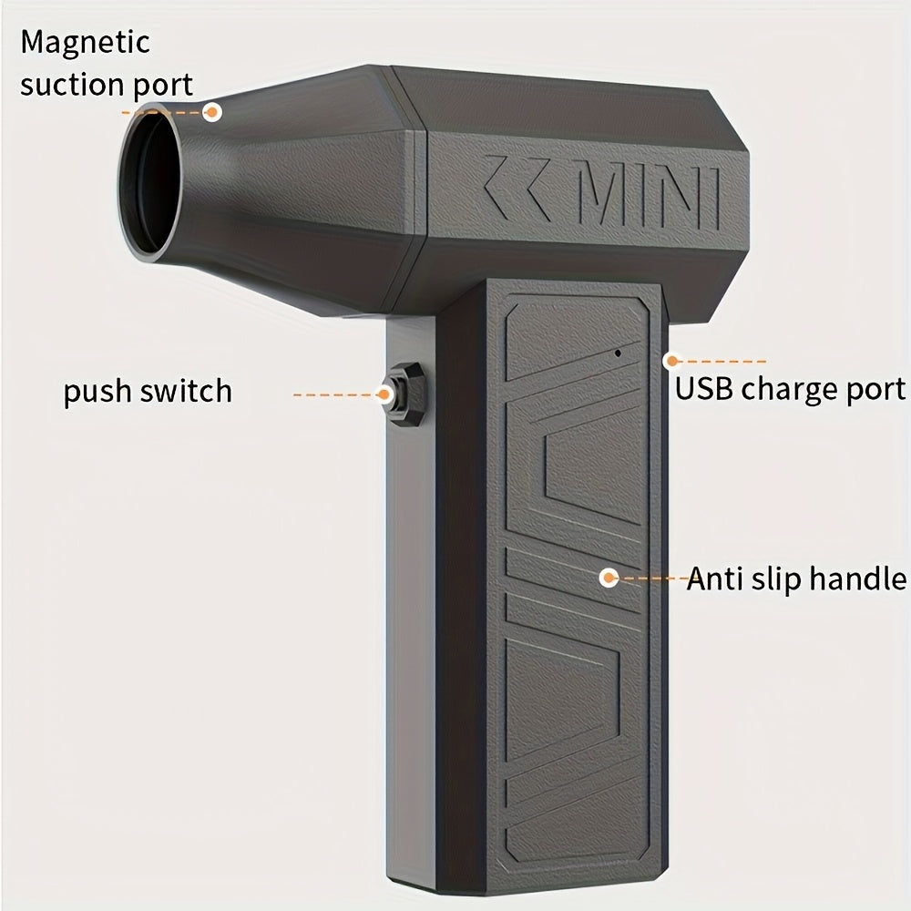 Handheld Electric Turbo Fan with Dual Magnetic Nozzle USB Rechargeable High-Speed Airflow Compact Hair Dryer for Styling and Snow Removal