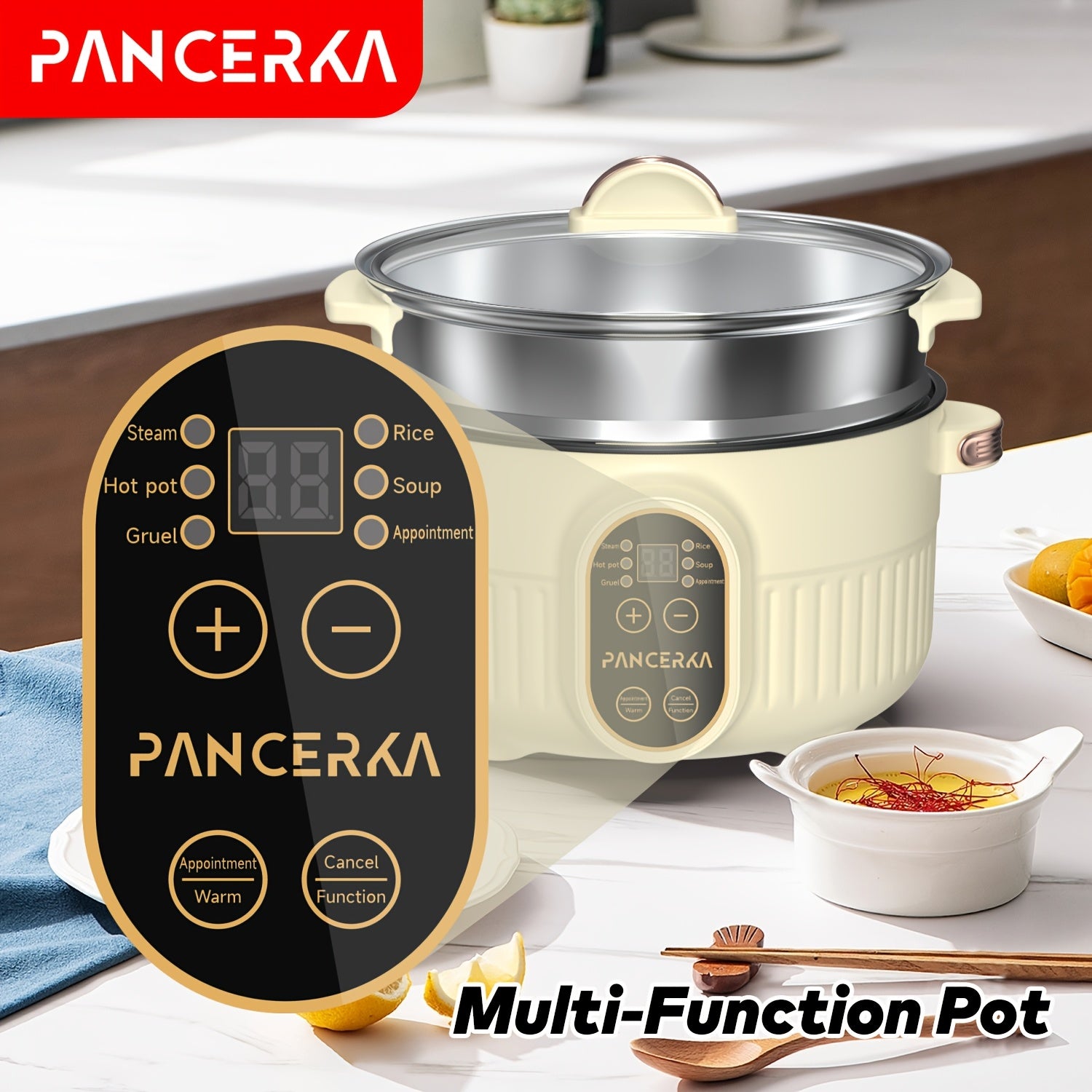 PANCERKA 2L Katta quvvatli elektr hot-poti, sozlanadigan harorat nazorati bilan (800W), sho'rva, bug'lash, makaron va boshqalar uchun. Portativ va oson tozalanadigan, uy, yotoqxona va ofislar uchun ideal.