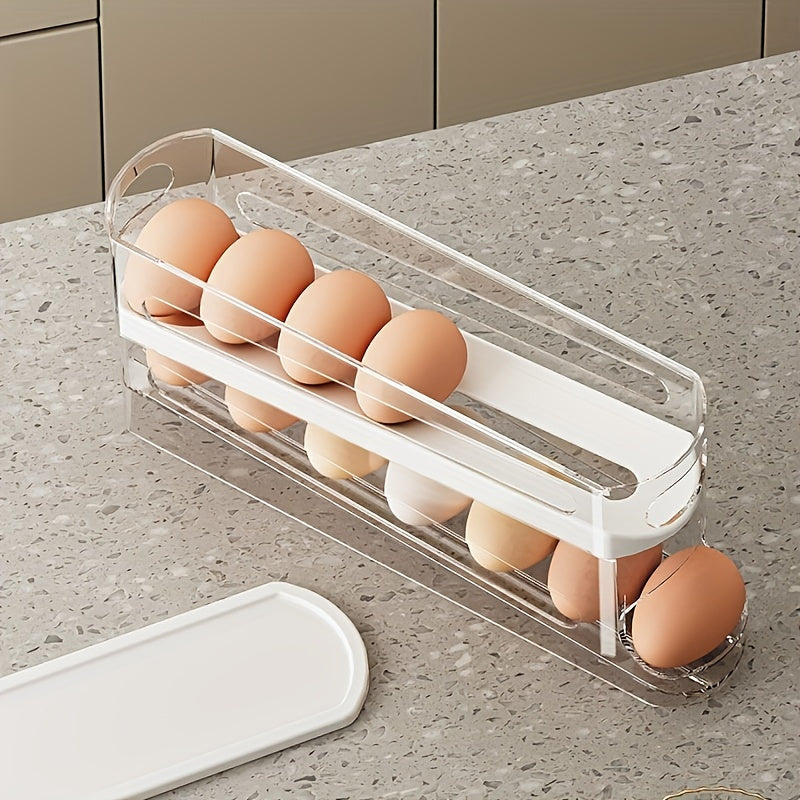 Plastic Egg Storage Box with Lid and Side Door Organizer for Refrigerator Space Saving