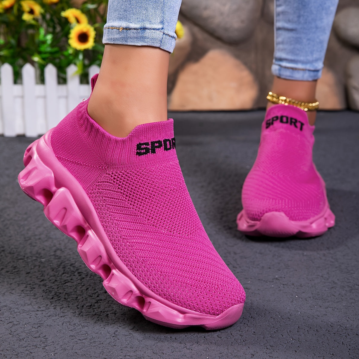 Women's Breathable Knitted Fabric Slip-On Sneakers Casual Athletic Shoes