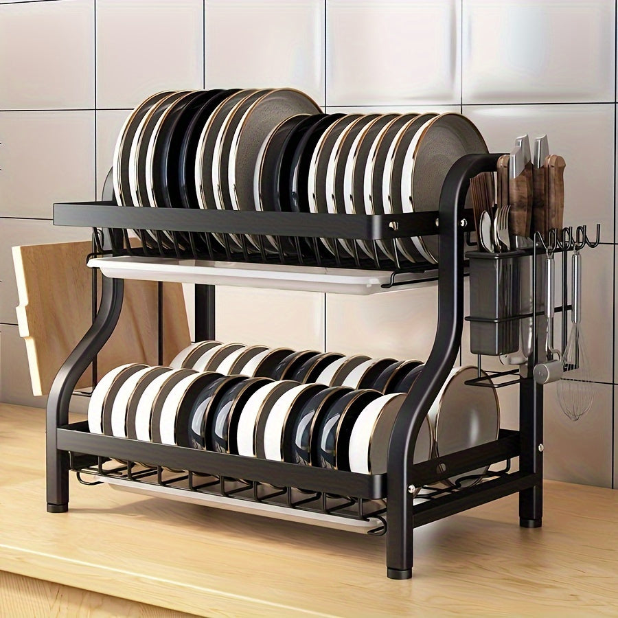 2-Tier Kitchen Dish Rack with Drainboard for Dishes and Cutting Boards Commercial Use