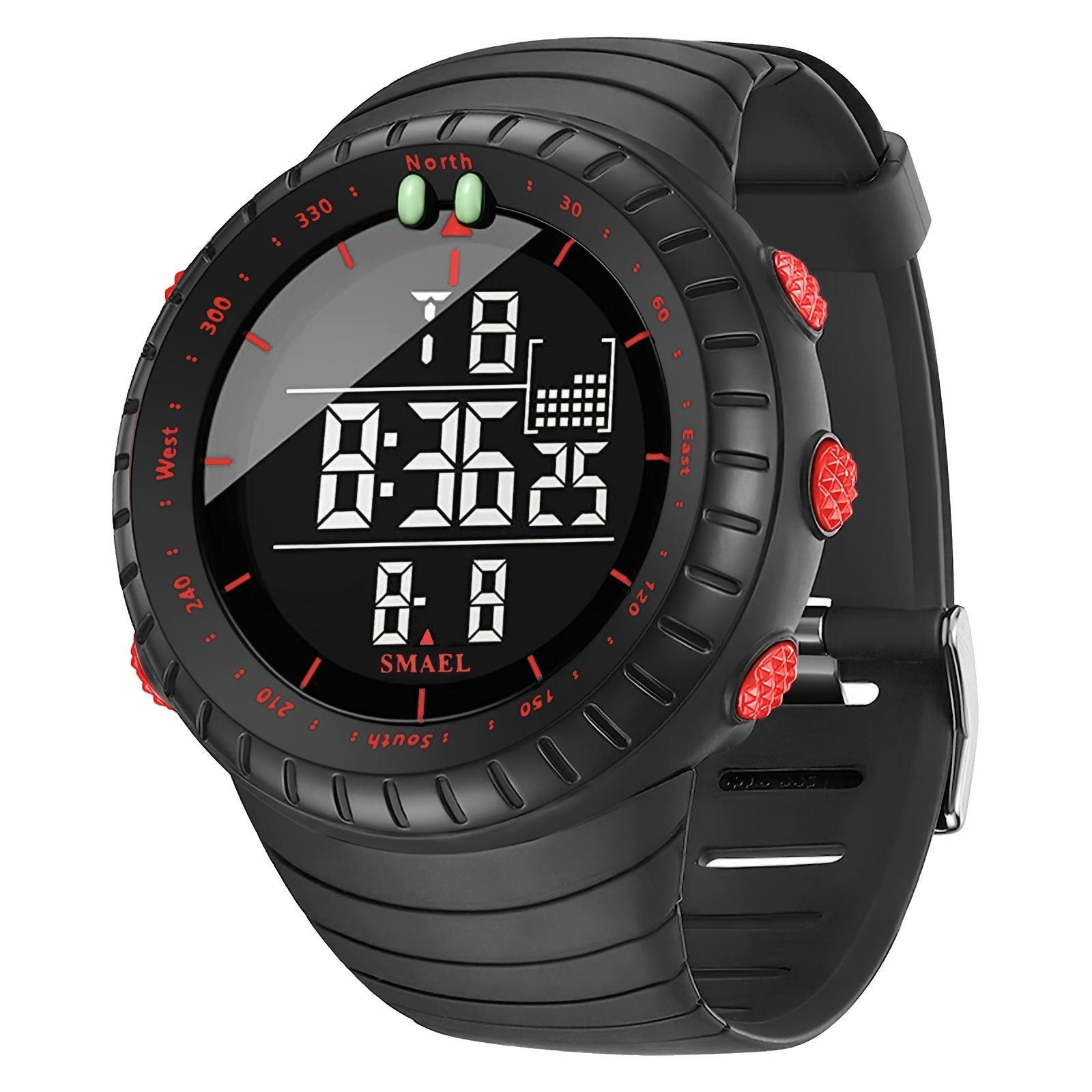 Men's Sports Smartwatch with Black Dial LED Display Alarm Stopwatch 12/24 Hour