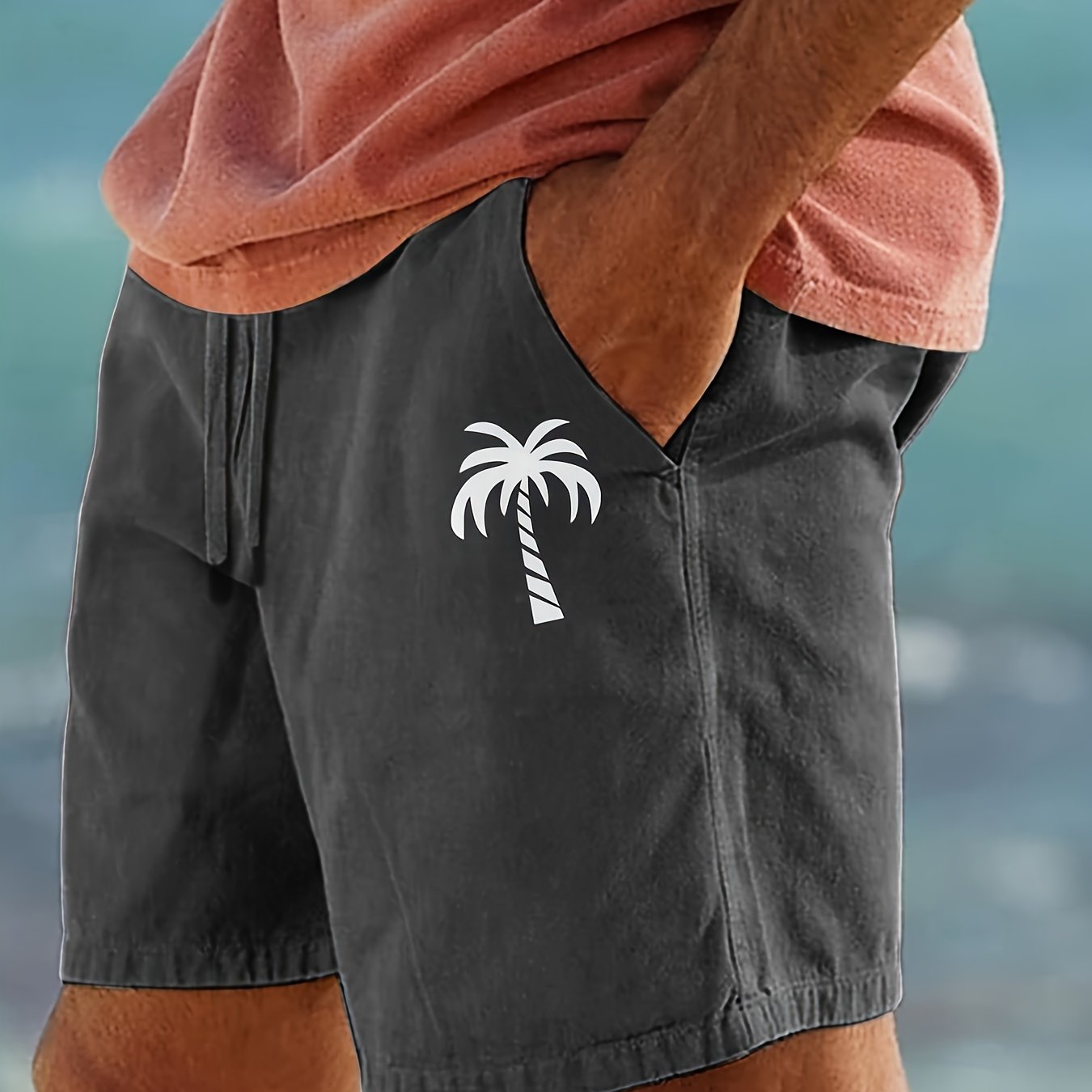 Men's Cotton Beach Shorts with Drawstring Print Casual Summer Lightweight