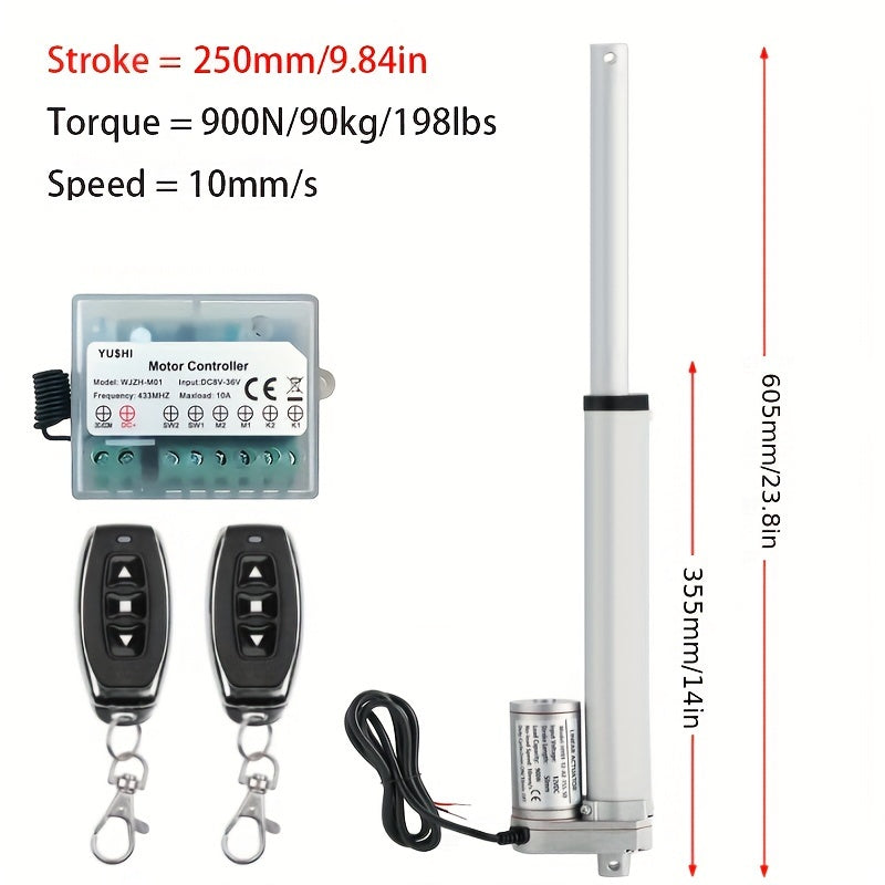 12V DC Linear Actuator with Controller 900N Max Load 10mm/s Stroke 50-300mm