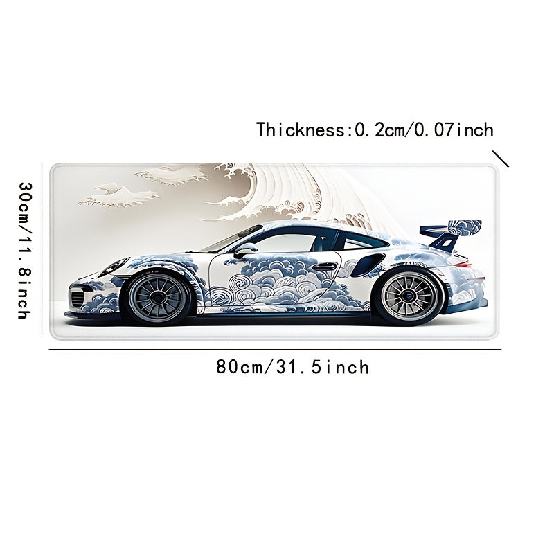 Large Ocean Wave Racing Car Mouse Pad Gaming Desk Mat Non-Slip Rubber Base 89.92x39.88 cm