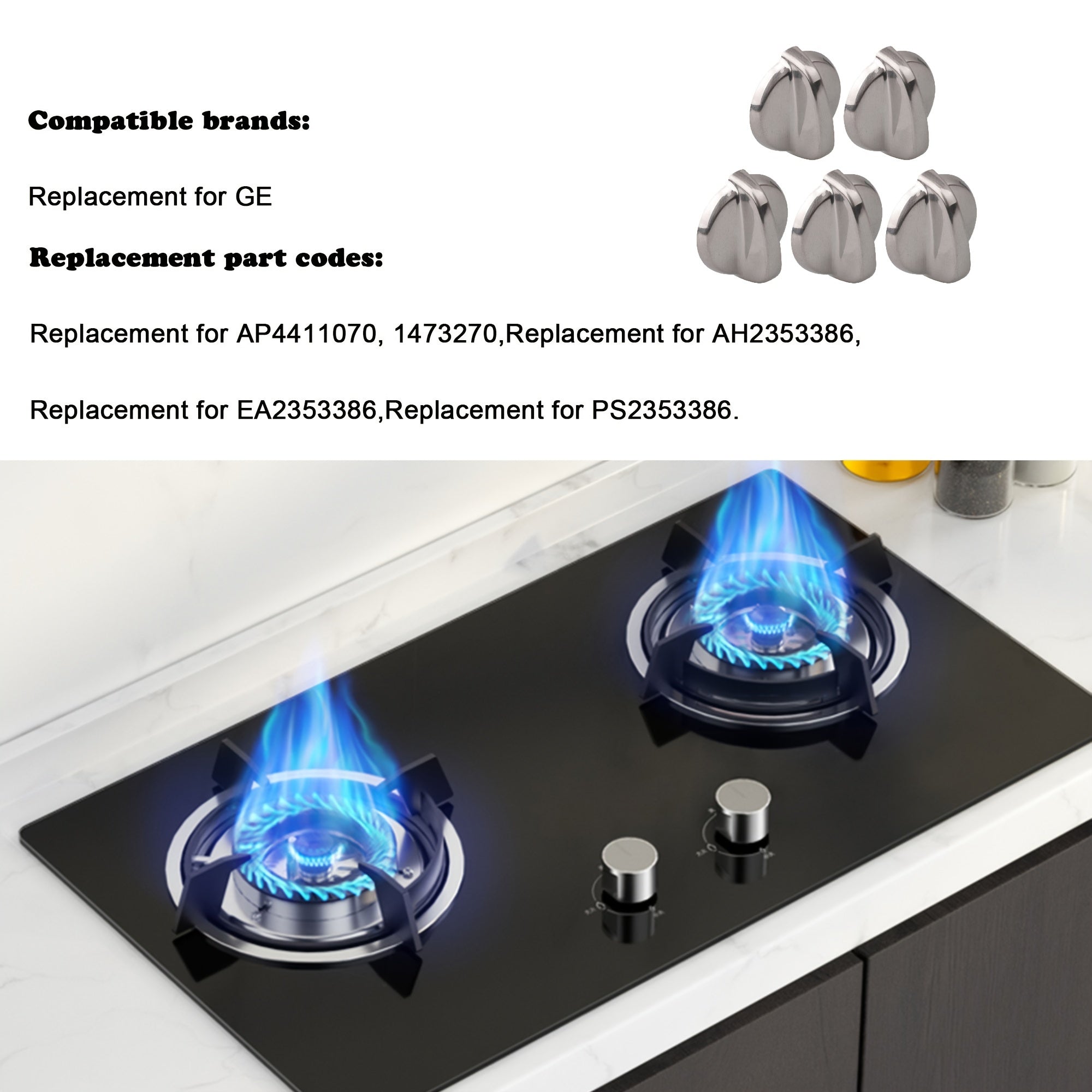 Stove Oven Knob Set of Five Replacement Handles for Kitchen Appliances