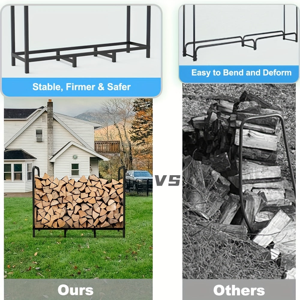 Indoor Outdoor Metal Log Storage Rack Heavy Duty Firewood Holder 243.84 cm