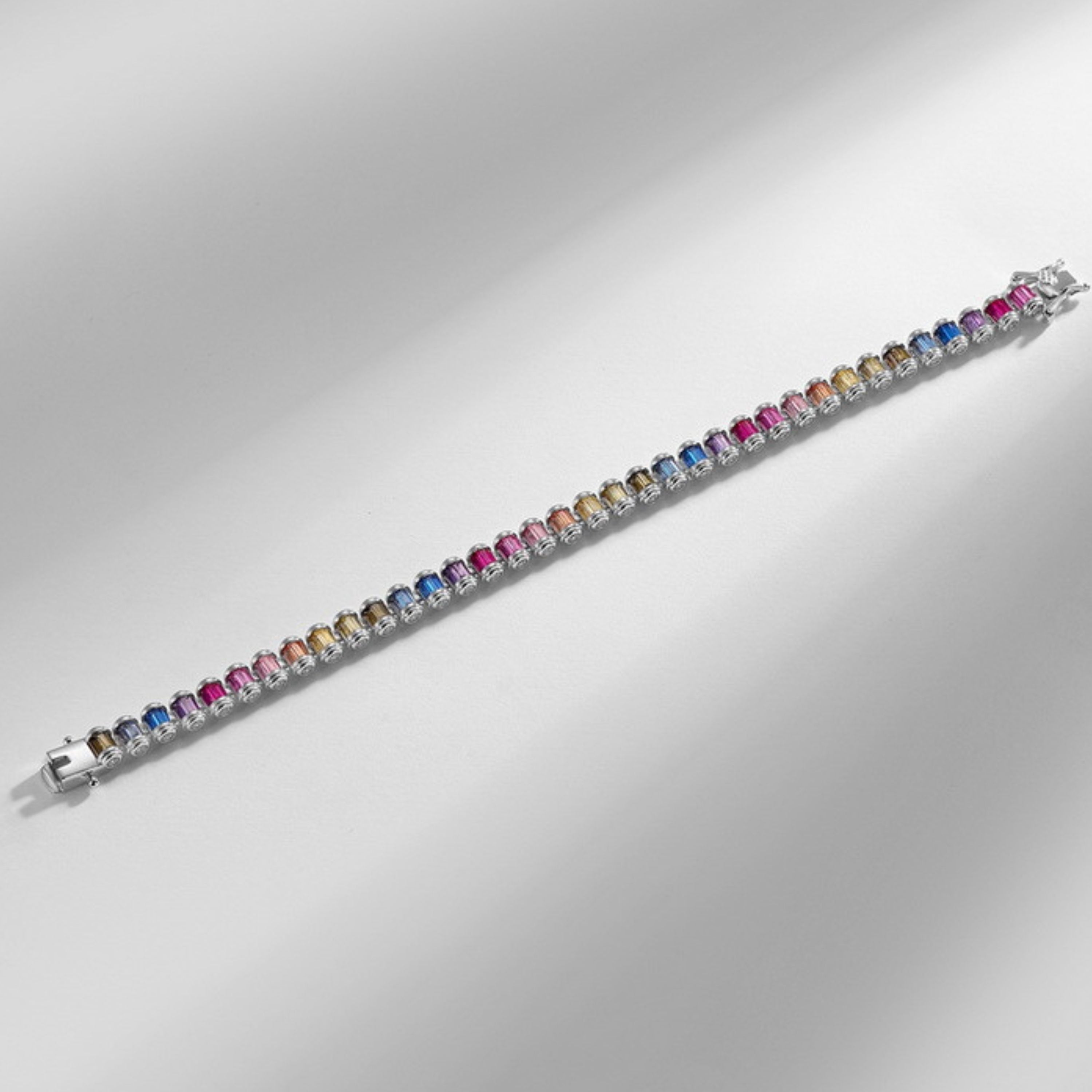 Colorful CZ Sterling Silver Bracelet for Women Festive Gift Jewelry
