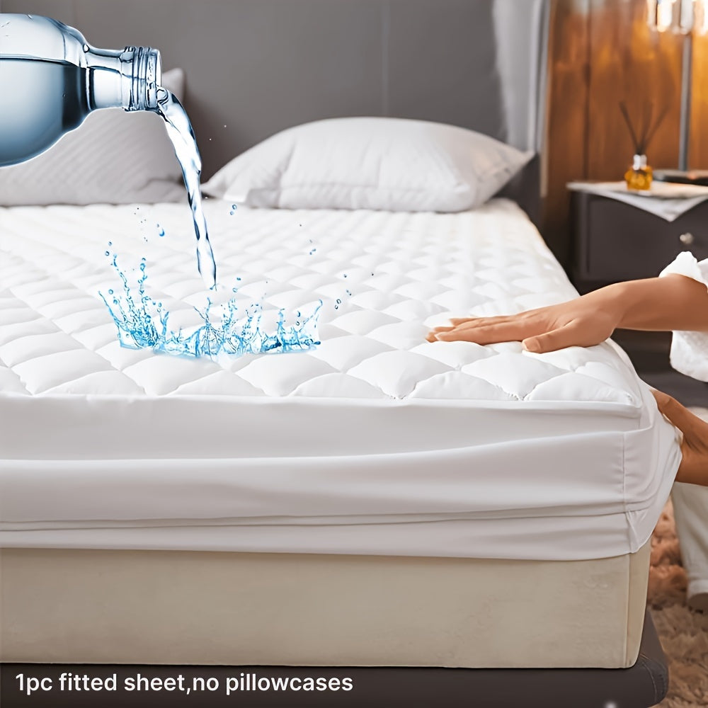 Waterproof Quilted Fitted Bed Sheet Protector for Single or Double Bed Gray White 1 Piece