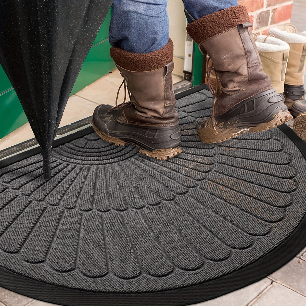 Half Circle Polyester Doormat for Indoor Outdoor Entryways Balcony Patio Garage Office