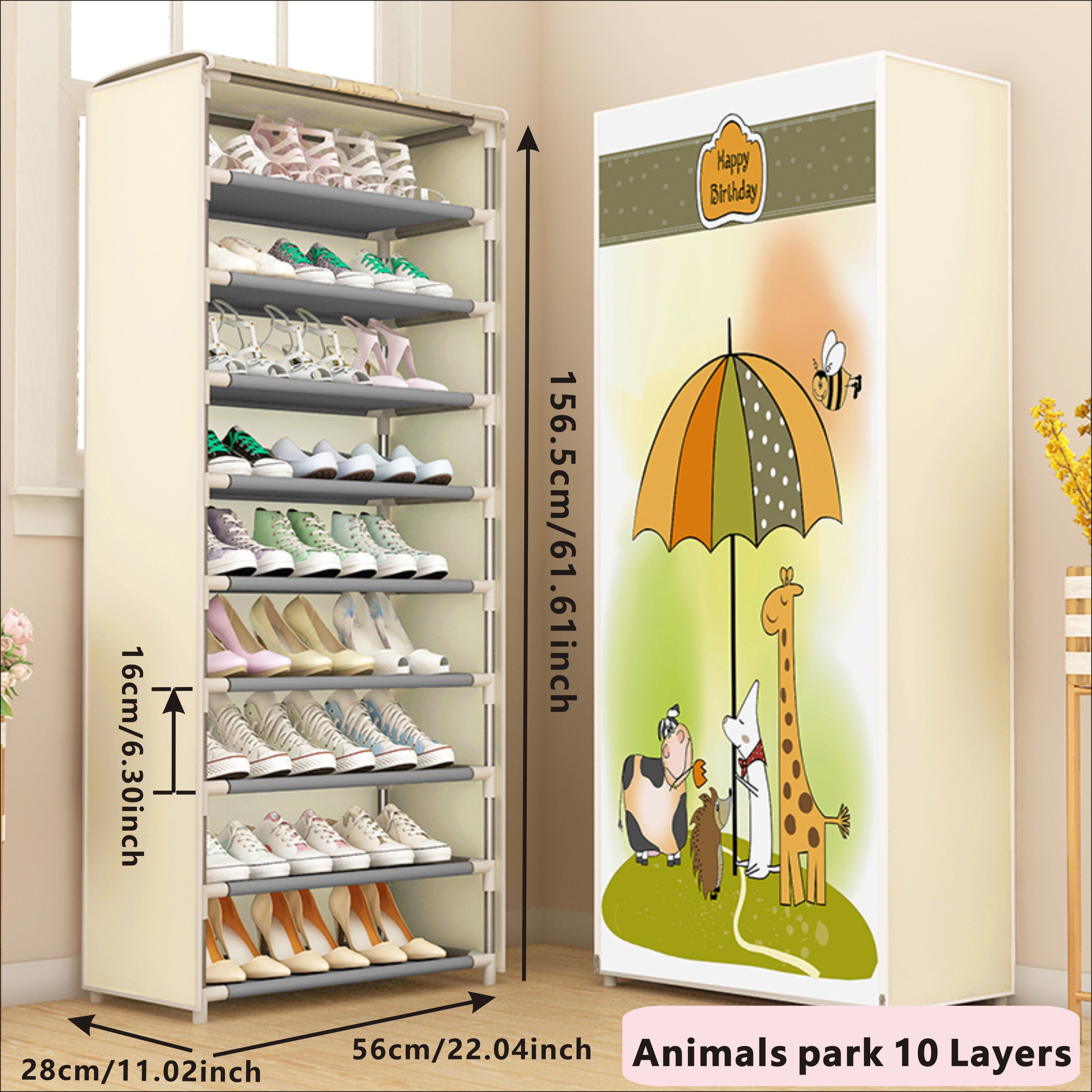 Durable Shoe Storage Cabinet with Fabric Zipper Cover for Hallways and Closets