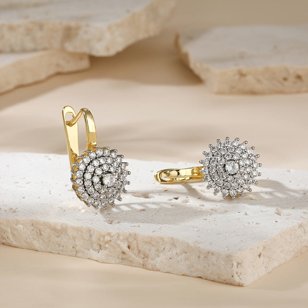 Gold-Plated Jewelry Set Earrings and Ring with Cubic Zirconia for Women