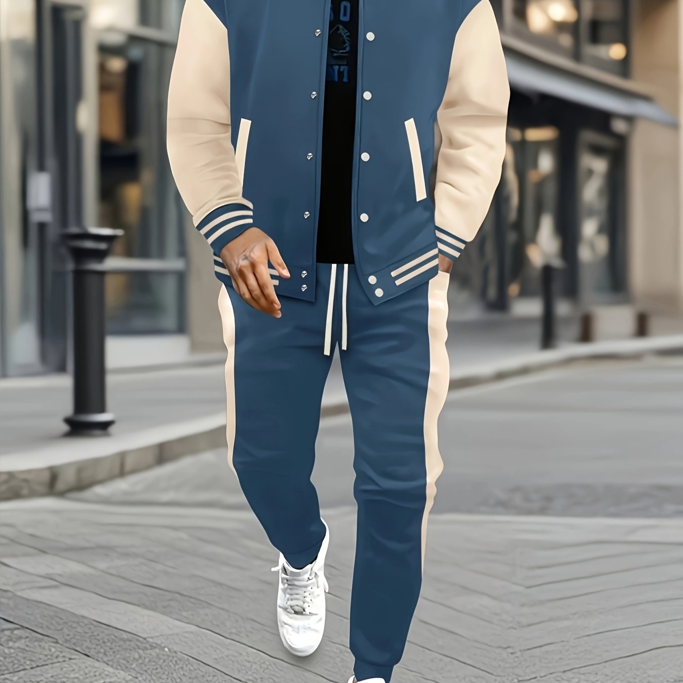 Мужской комплект из жакета и брюк из полиэстера с цветными блоками, весна-осень