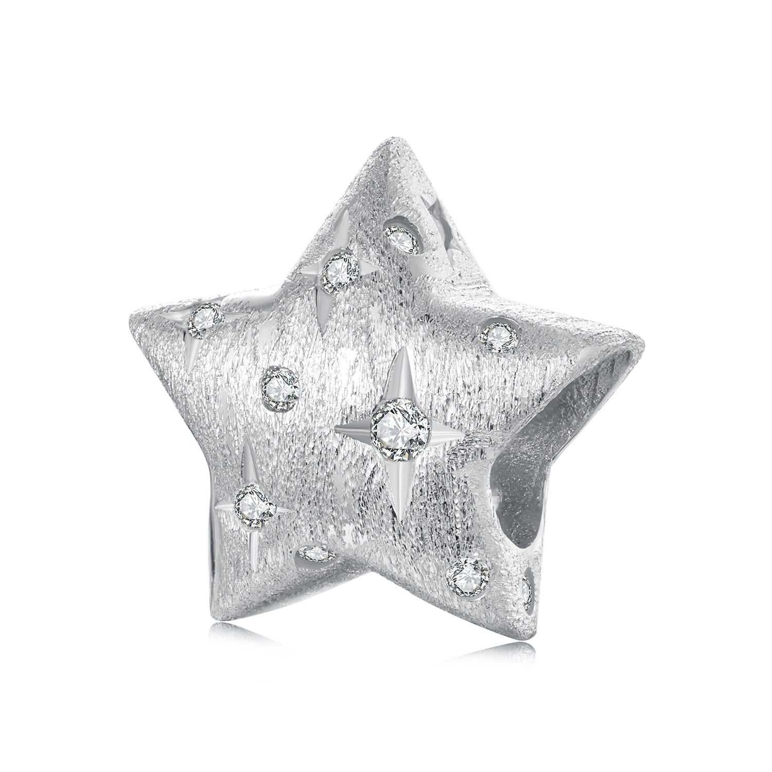 925 Sterling Silver Zirconia toshlari bilan, Rodiy qoplamali 2.2/1.8/2.5g, 925 Sof Kumush Rodiy qoplamali Ayollar uchun Iris Gul Yulduz Yurak Dizayni Beaded DIY Zargarlik Sovg'asi