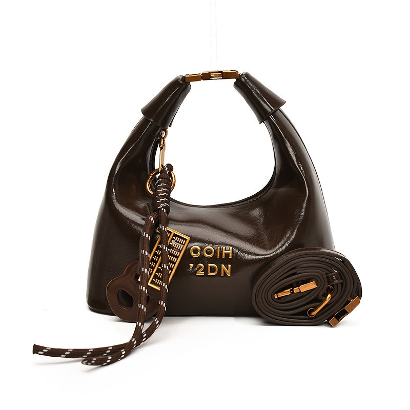 Retro Style Crossbody Bag for Women with Glitter Accents Zipper Closure Detachable Strap in Red and Black