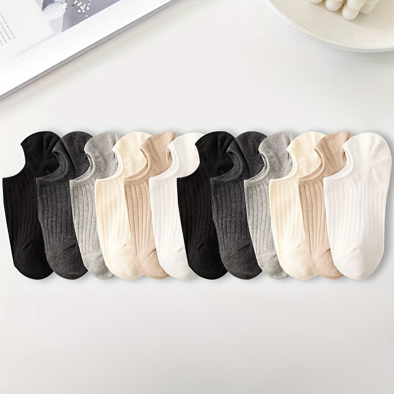 Women's No-Show Socks 3/6/12 Pack Solid Color Invisible Boat Style Polyester