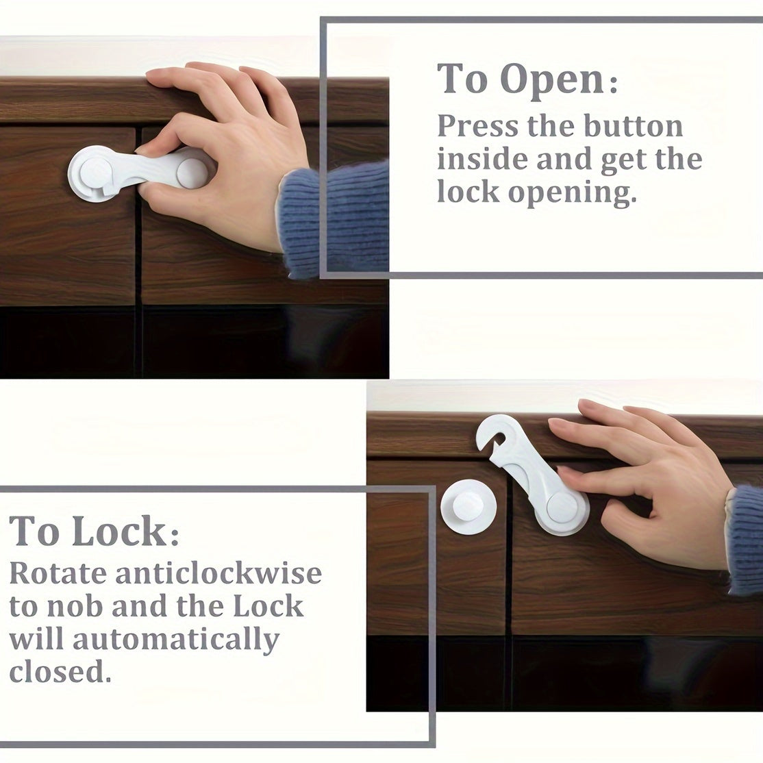 Set of 6 Child Safety Cabinet Door Locks for Drawers Cupboards Fridge and Pantry