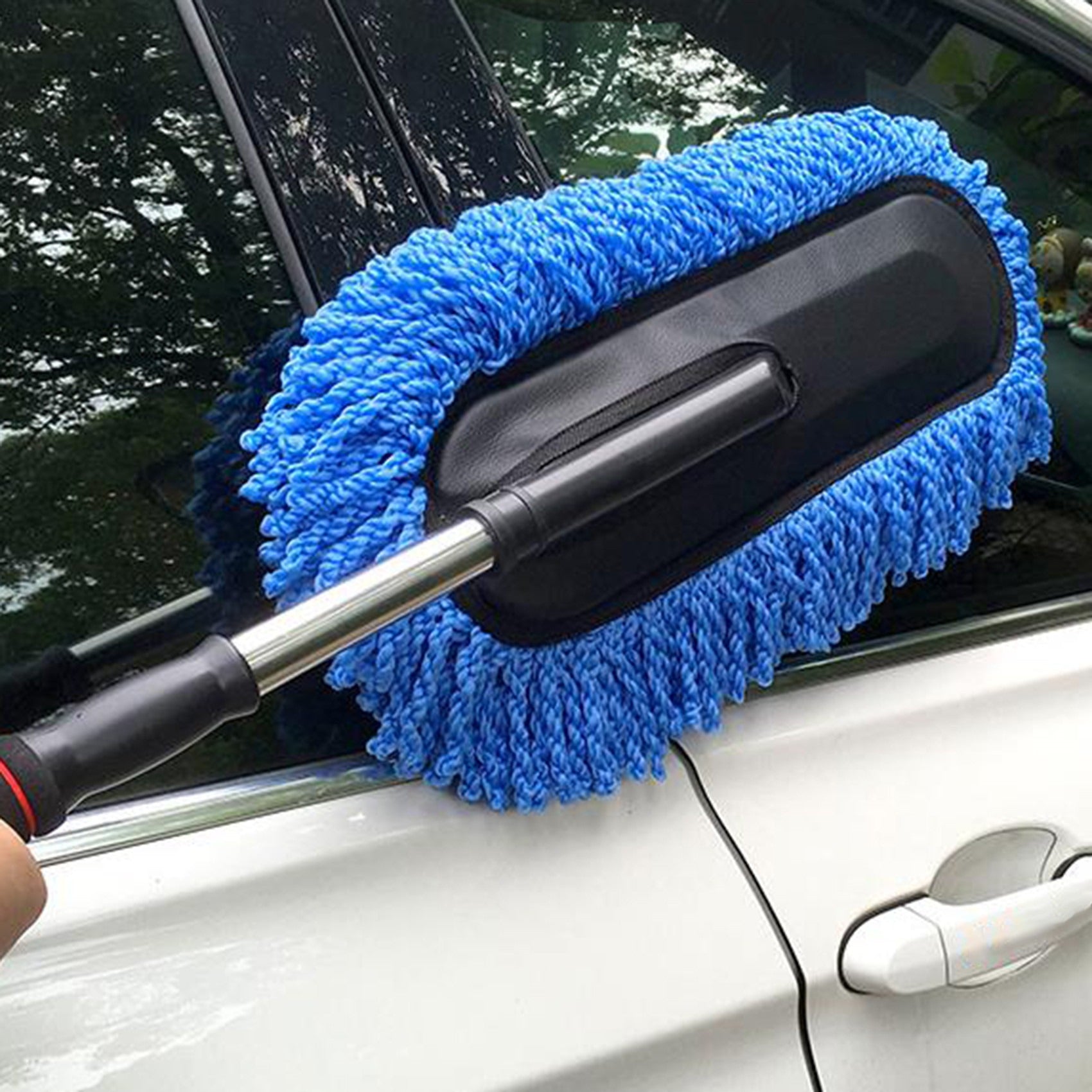 Extendable Car Wash Mop with Detachable Microfiber Pads and Stainless Steel Handle