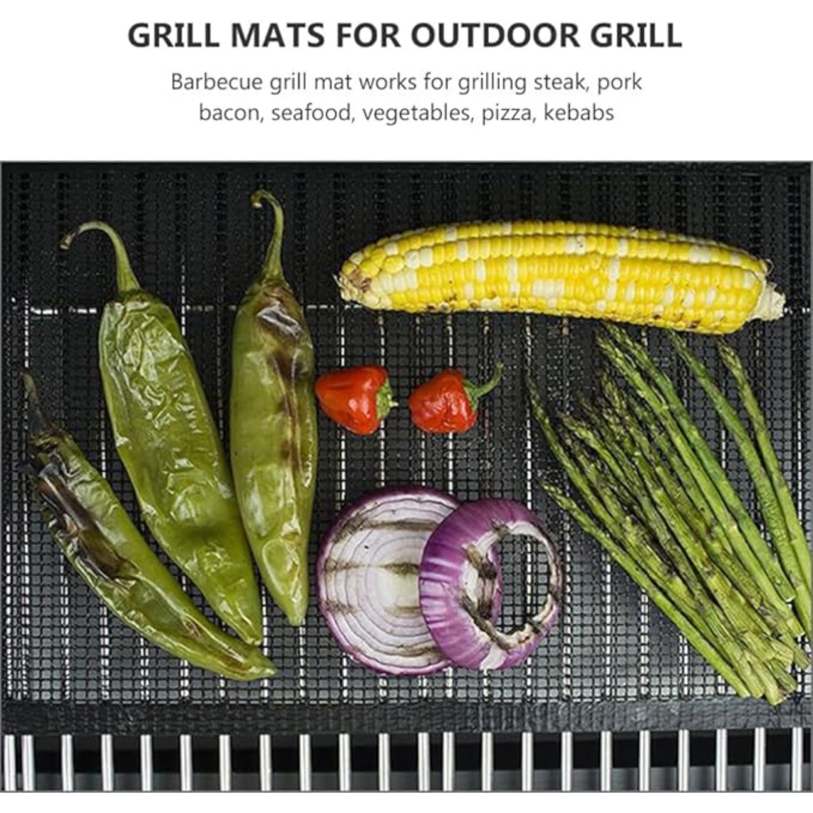 Set of 2 Non-Stick Glass Fiber Grill Mesh Mats Reusable Outdoor Cooking