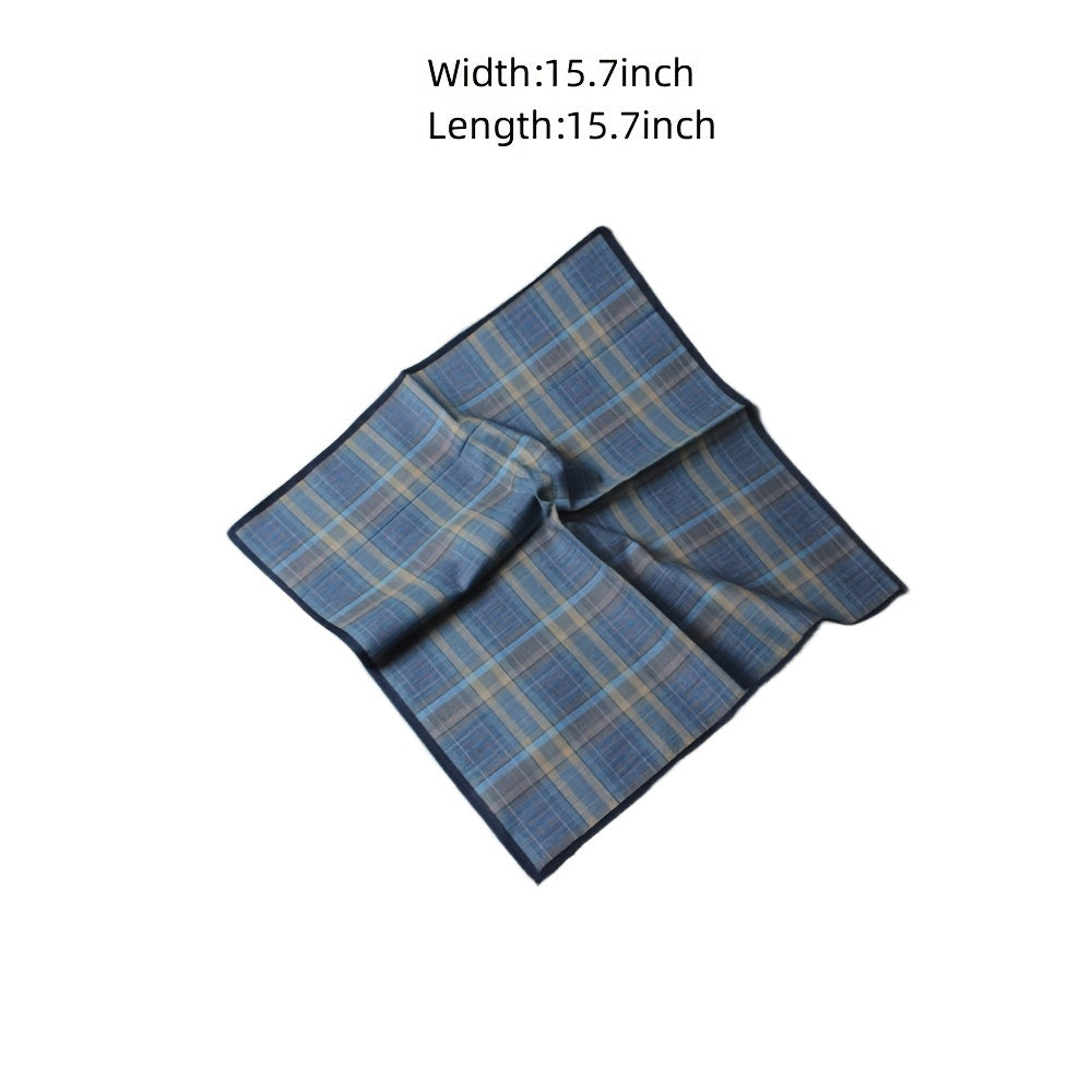 Set of 6 Men's Cotton Plaid Handkerchiefs 39.88cm for Sweating and Gift Giving