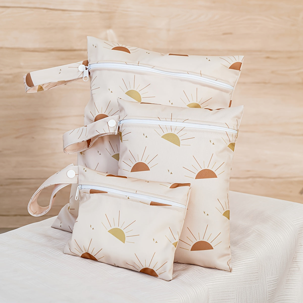 Rainbow Sun Print Waterproof Wet Dry Bags for Diaper Storage Pack of Three