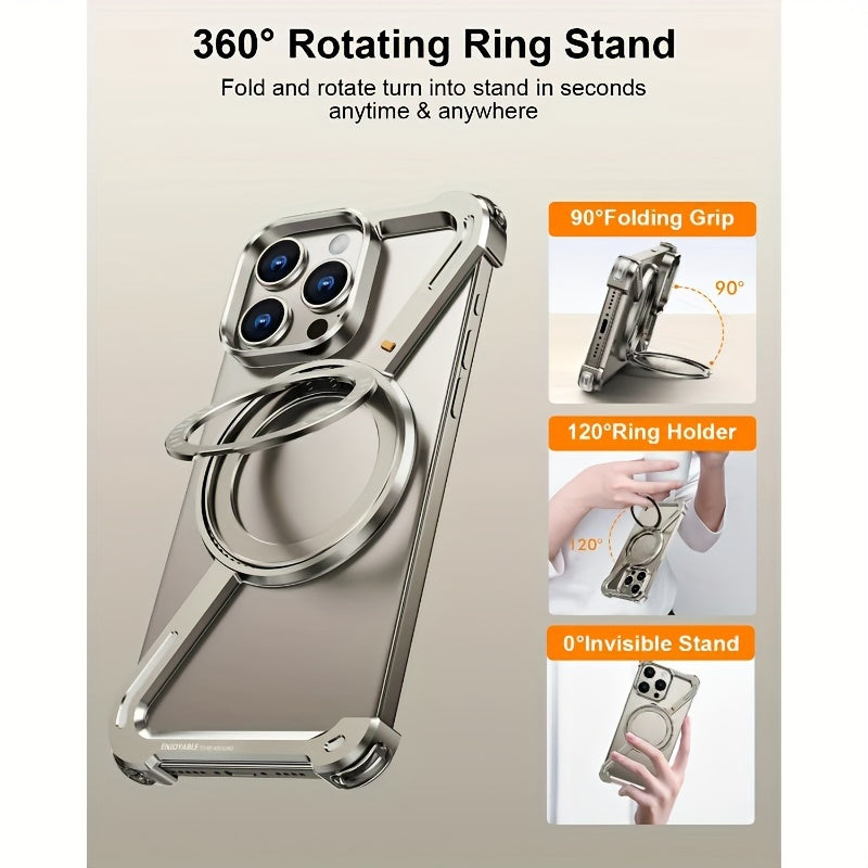 Metal Z-Shaped Phone Case for iPhone 14 15 Pro Max with 360° Rotation Holder