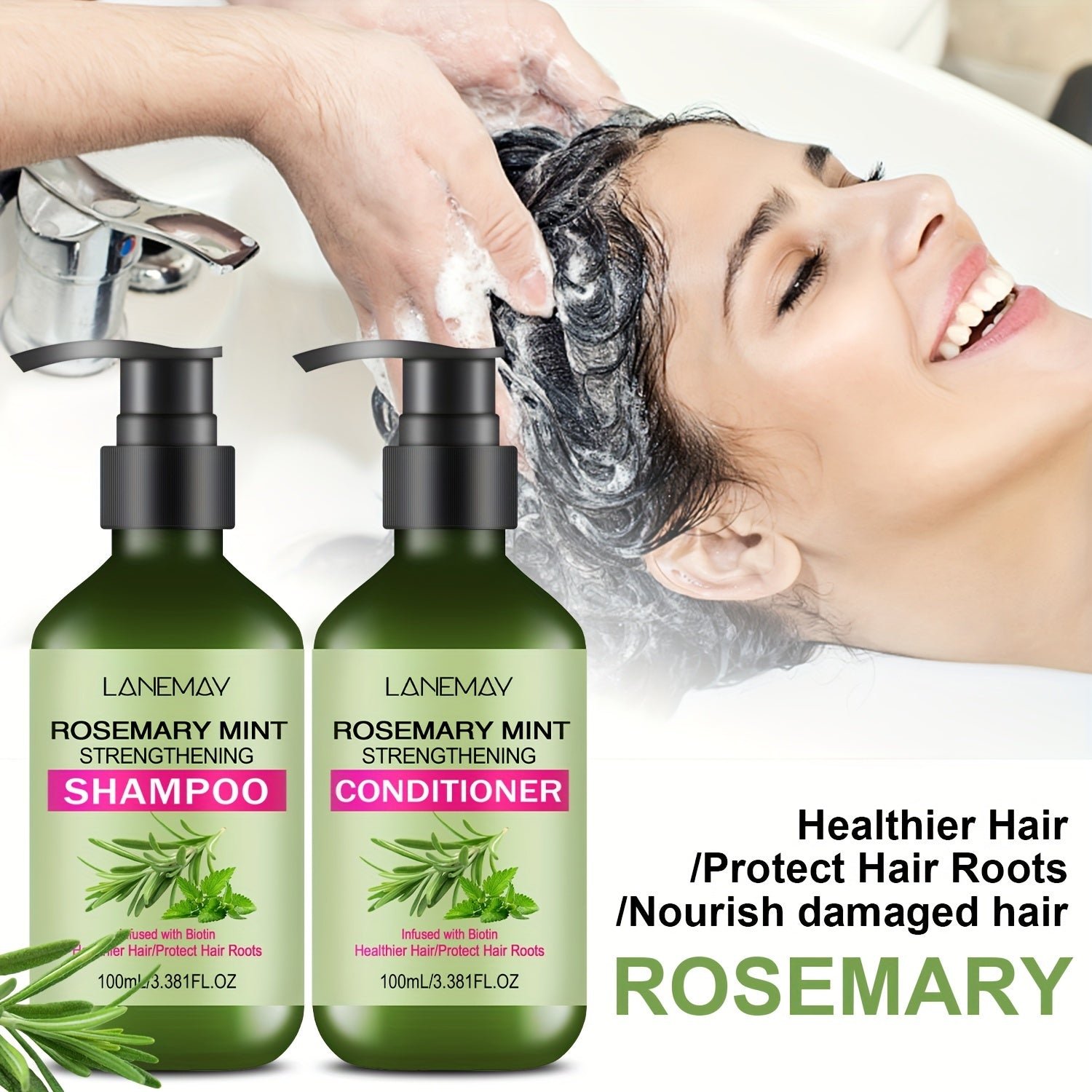 Rosemary Mint Shampoo and Conditioner Set for Normal Hair Moisturizing and Strengthening