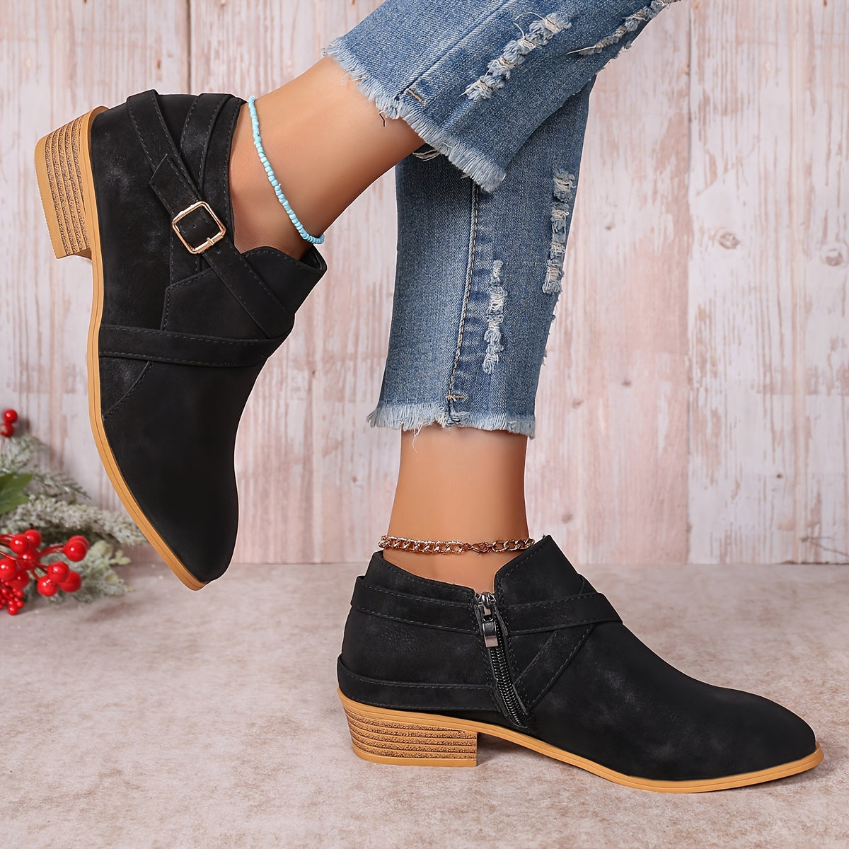 Women's Plus Size Lace-Up Ankle Boots Autumn Winter High-End Leather