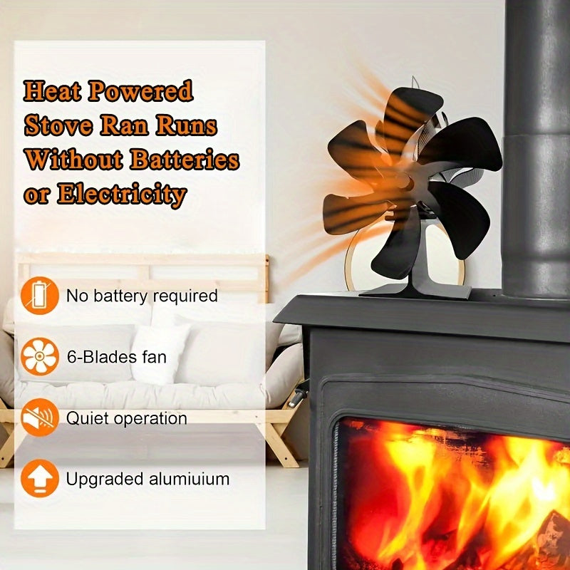 Heat Powered Stove Fan for Fireplaces and Wood Stoves with 6 Blades