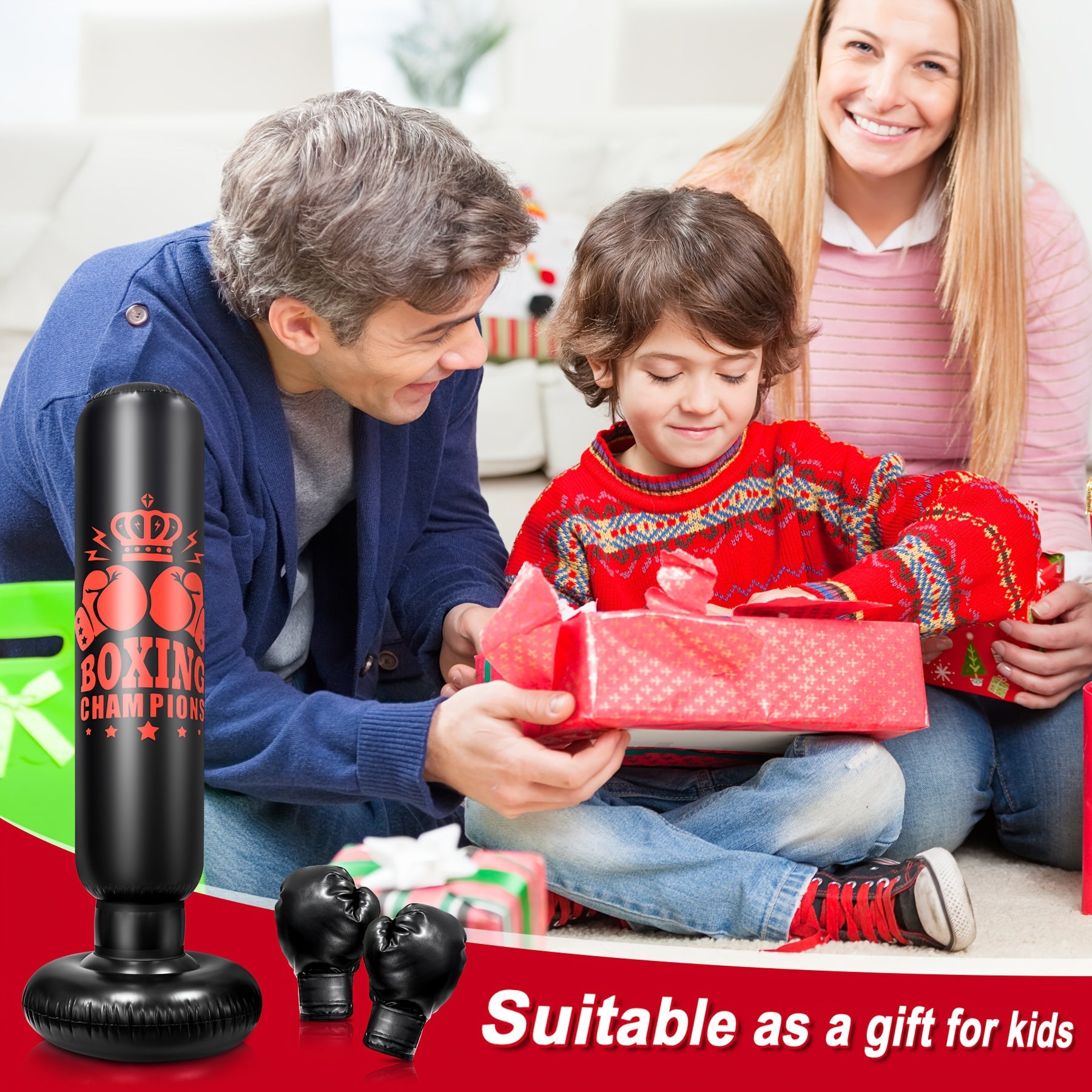 Kids Inflatable Punching Bag Set with Boxing Gloves and Skipping Rope for Karate and Kickboxing