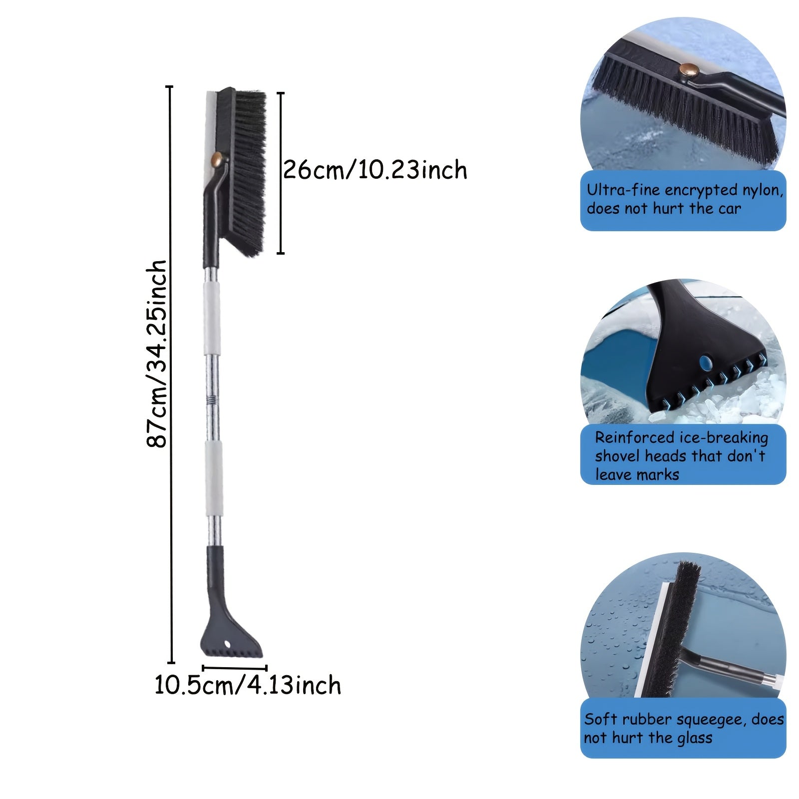 Avtomobil uchun qor choʻpigi, muz qirqish, teleskop tutqichi, 360° aylanadigan sochli qoplam