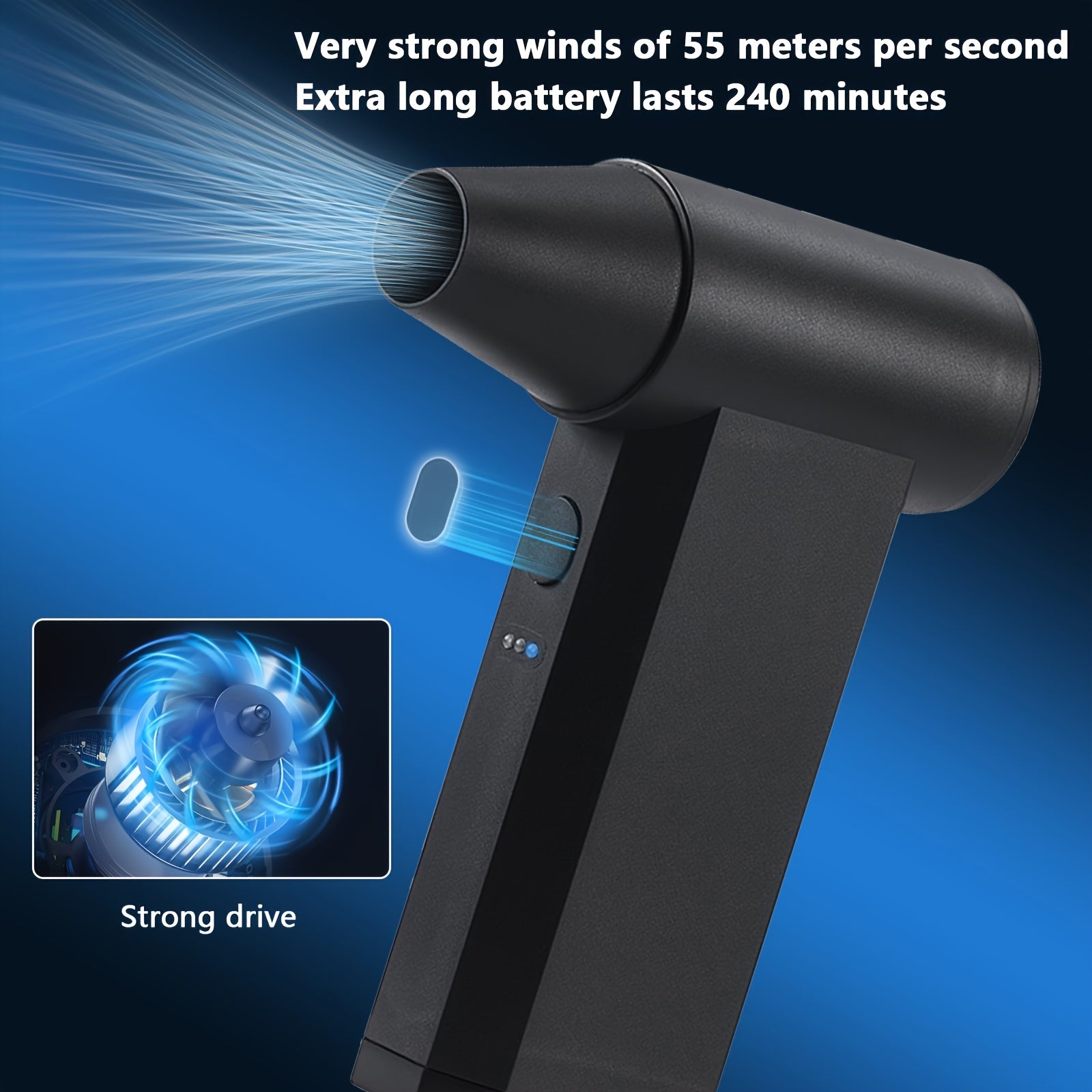 Ручной электрический воздушный насос с оборотами 150 000 об/мин, аккумулятором и совместимостью с USB для сушки волос, уборки снега и электростатического осаждения