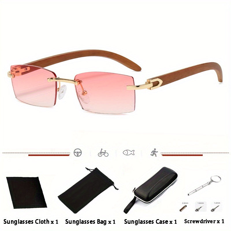 Gafas de sol rectangulares sin montura para hombre 2023, estilo retro, marco pequeño, gafas sin montura