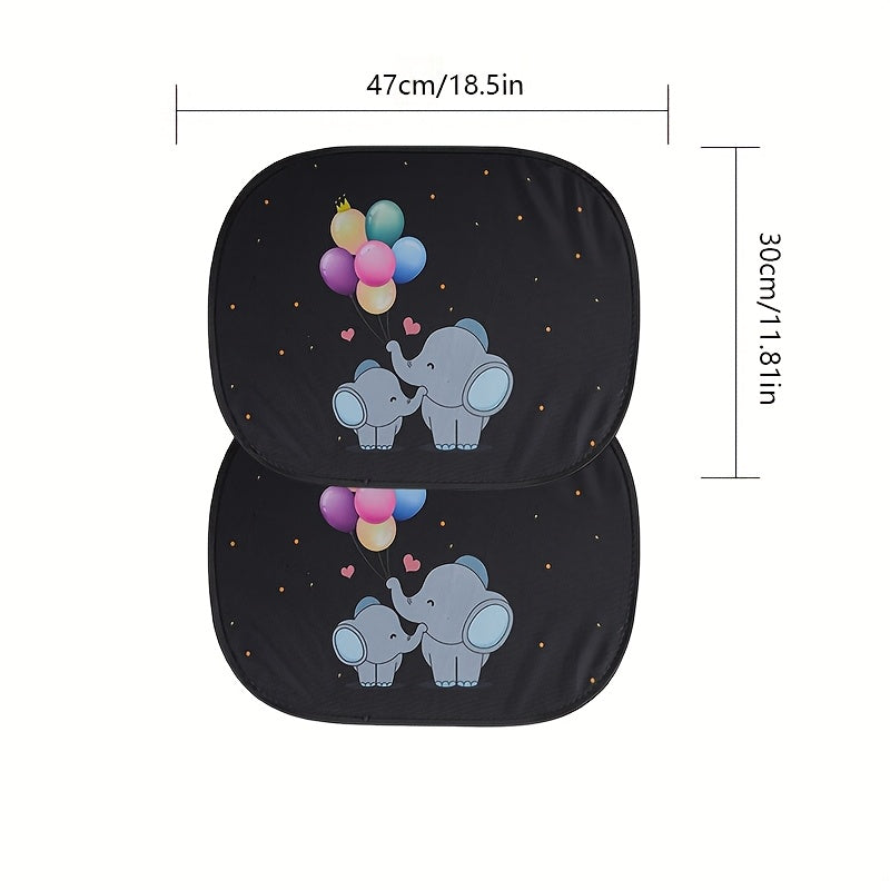2-Pack Cartoon Animal Nylon Car Sunshades Universal Fit Window Curtains Cooling Insulation Shades
