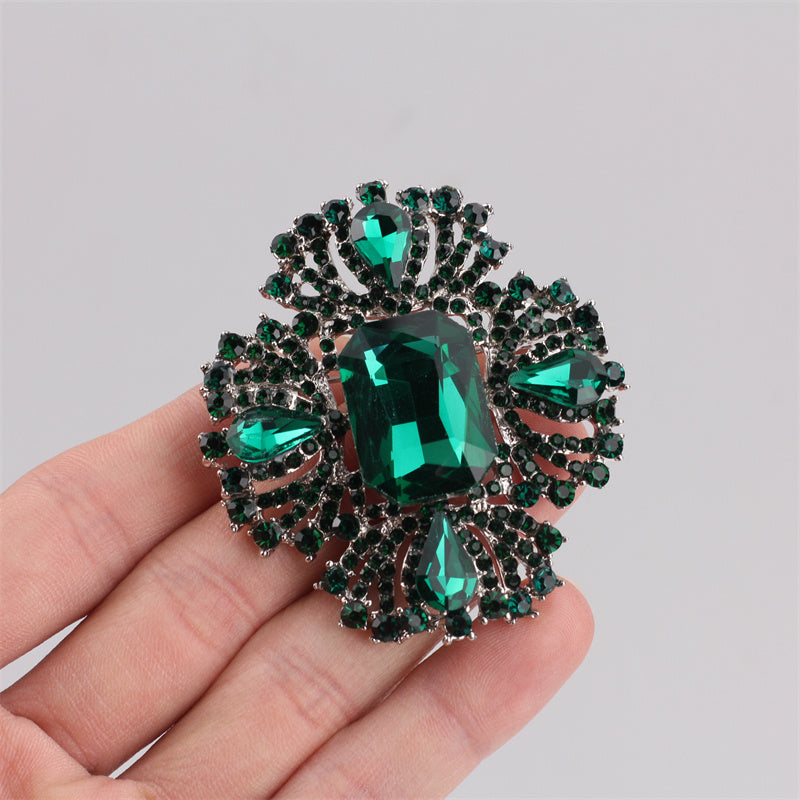 Green Enamel Rhinestone Irregular Shape Brooch for Ladies Suit Coat Corsage