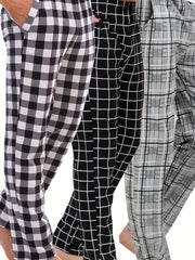 Pantalones de pijama de cuadros para hombre, pack de 3, pantalones de descanso de corte holgado con bolsillos