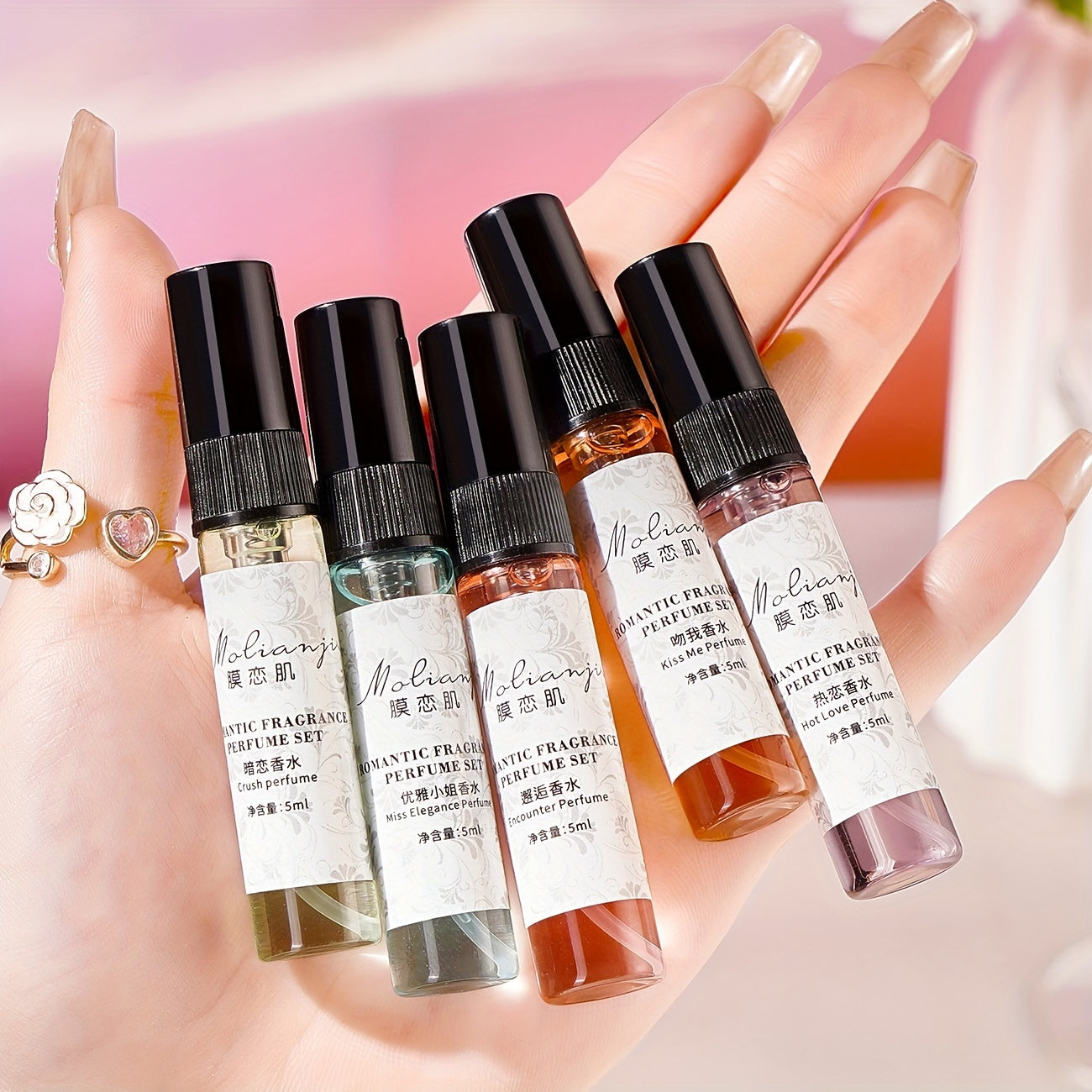 Women's Fragrance Set with Fresh Fruit Scent 5 Pieces Liquid Perfume for Daily Wear Travel