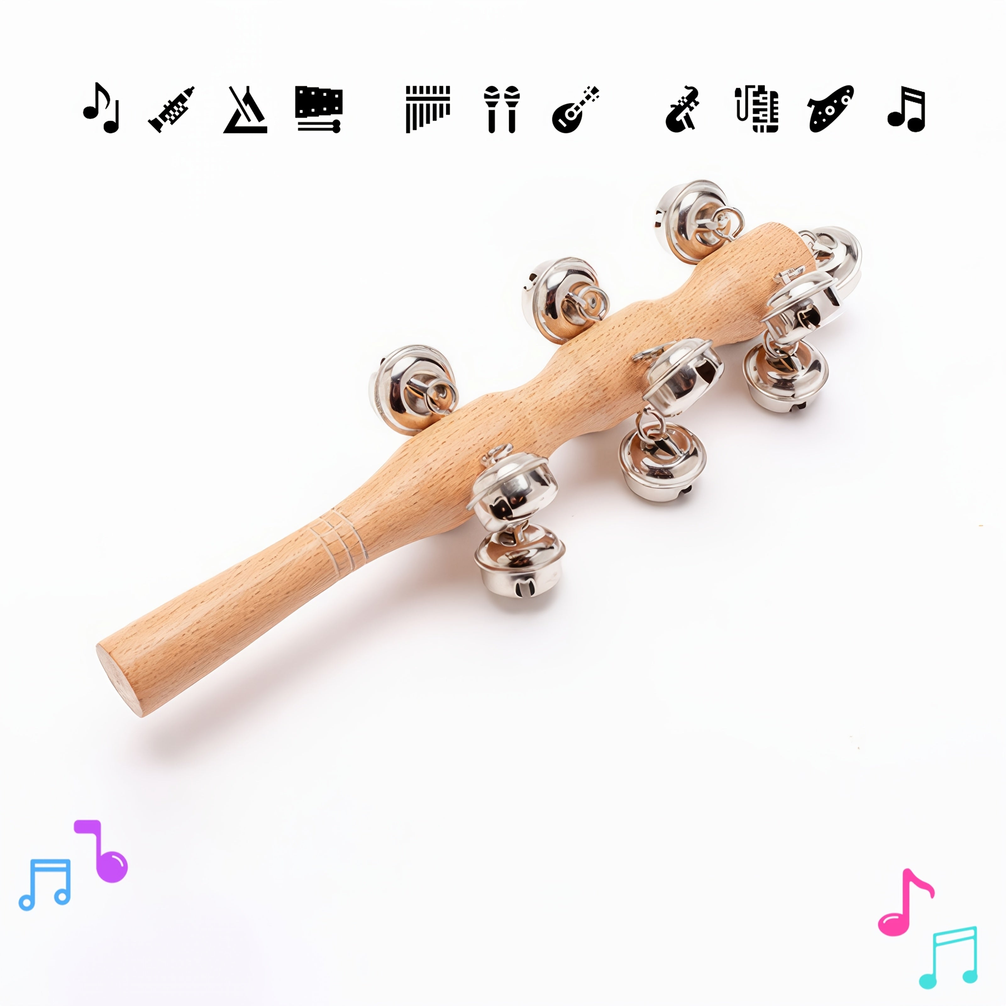 Wooden Hand Ring Bell for Teaching and Performance 13 Stick Auditory Training Instrument