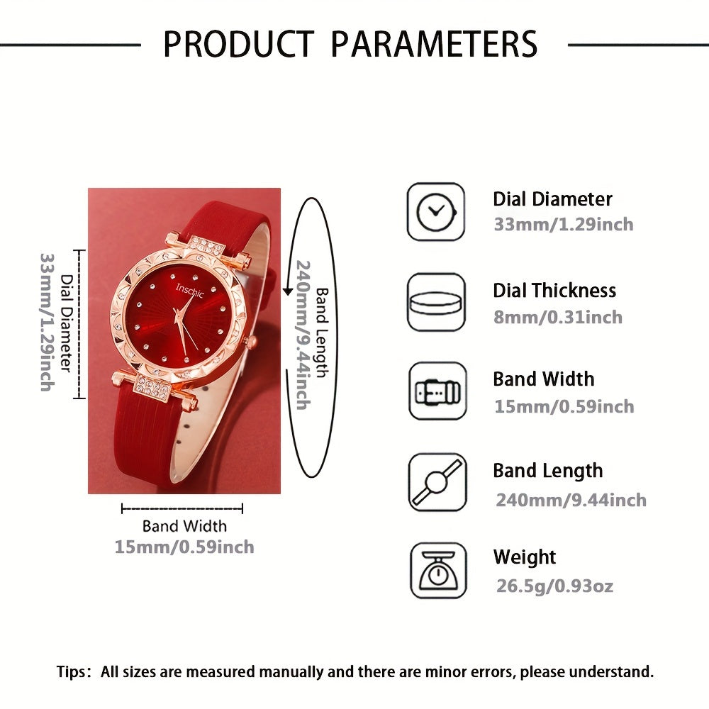Ladies' Casual Quartz Watch Set with Diamond Jewelry for Daily Wear and Special Occasions