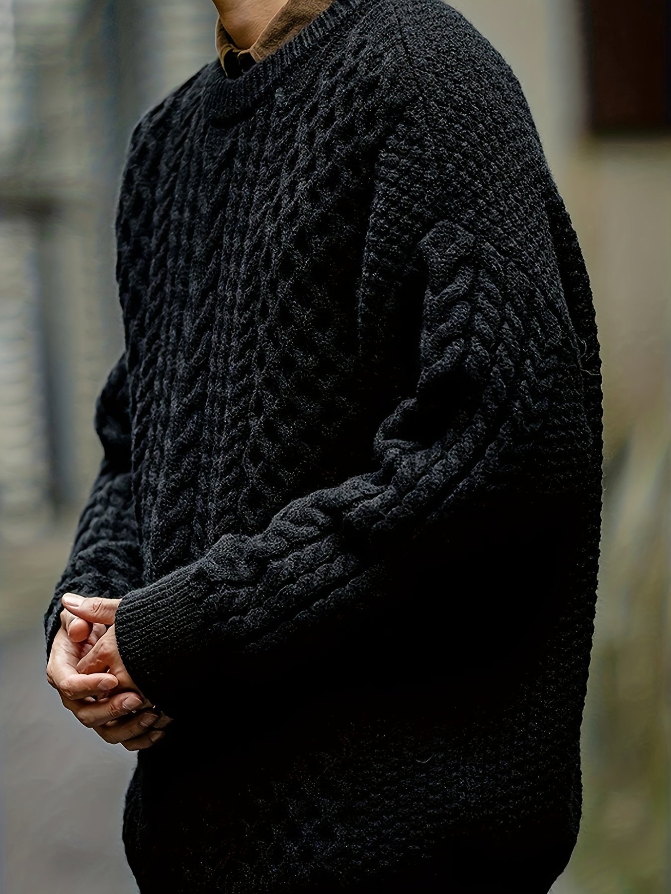 Men's Plus Size Cable Knit Sweater Fall Winter Crew Neck Acrylic Casual