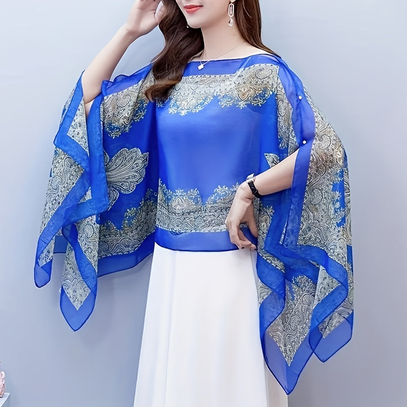 Boho Chic Paisley Print Chiffon Shawl Wrap for Travel and Beach Sunscreen Cover Windproof Cardigan Towel