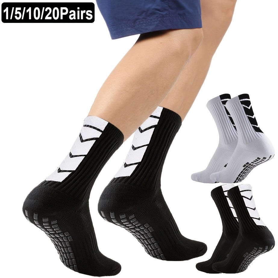 10 Pairs Unisex Athletic Sports Socks with Geometric Pattern Non-Slip Grip Knit Polyester for Soccer Basketball Skateboarding Rugby