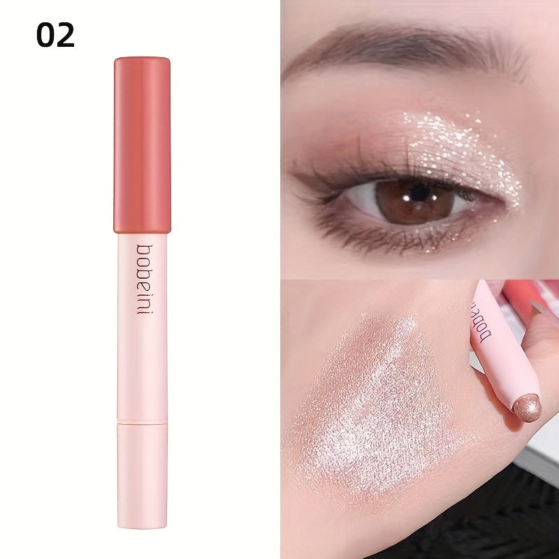 Barra de sombra de ojos con purpurina para mujer, a prueba de agua, fácil de usar, que ilumina en rosa nude