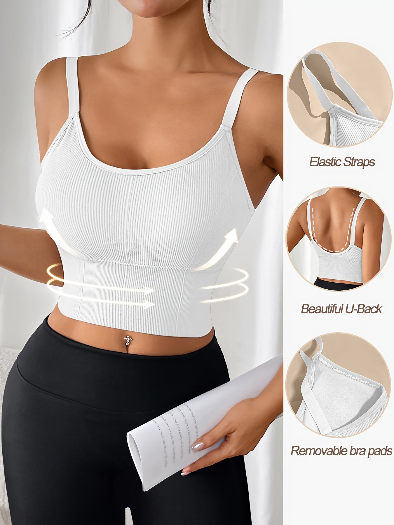 Women’s Plus Size Sports Bras 6-Pack High Elasticity Breathable Removable Pads for Yoga Running