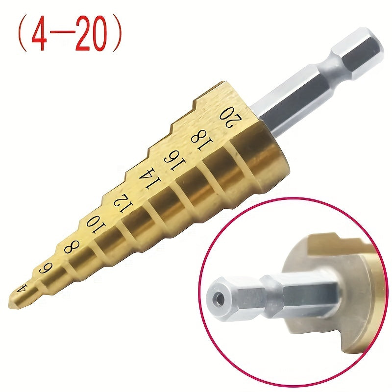 Titanium Step Drill Bit for Wood and Metal 4-32mm High-Speed Steel Hex Head