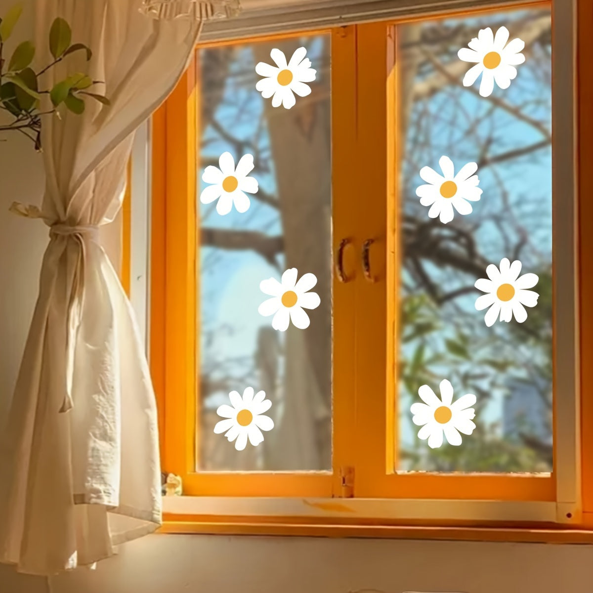 Modern Daisy Flower Window Decals Static Cling Reusable Glass Mirror Decor