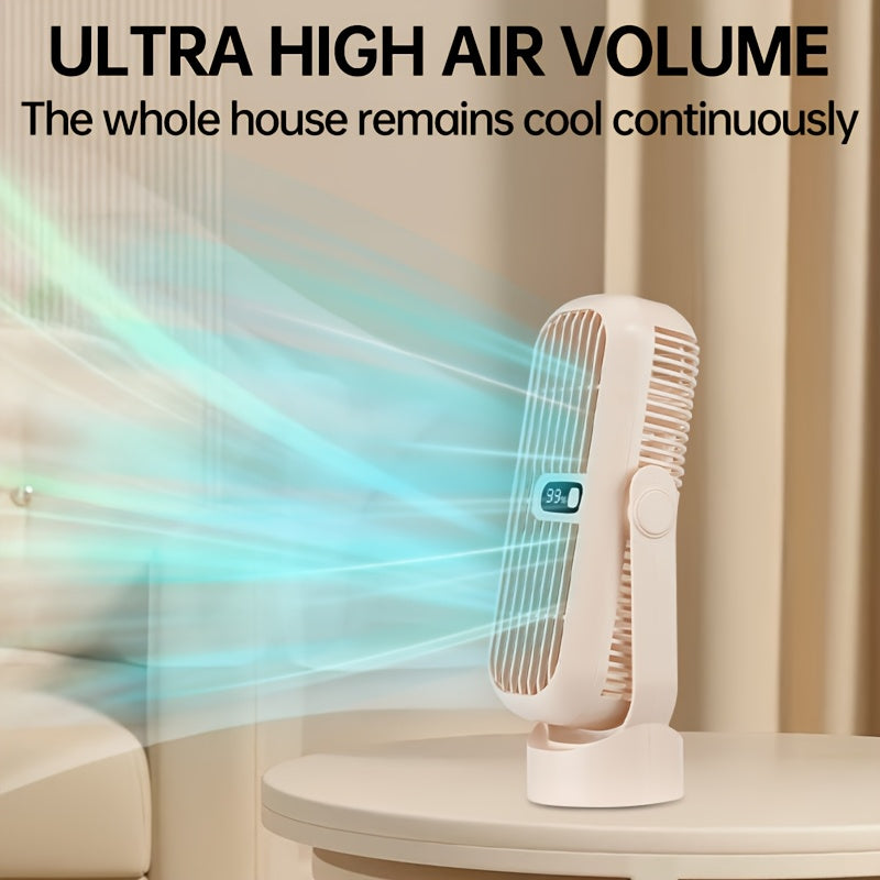 JKUOO Портативный беспроводной настольный вентилятор - мини-вентилятор с охлаждением на 5 скоростей, перезаряжаемый через USB, с LED-дисплеем, тихой работой, вращающимся дизайном для различных настроек. Компактный, легкий, портативный вентилятор.