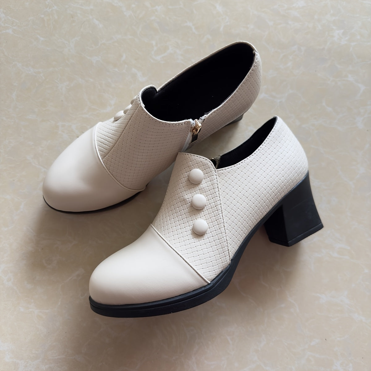 Women's Pointed-Toe Pumps with Chunky Heel and Side Zipper