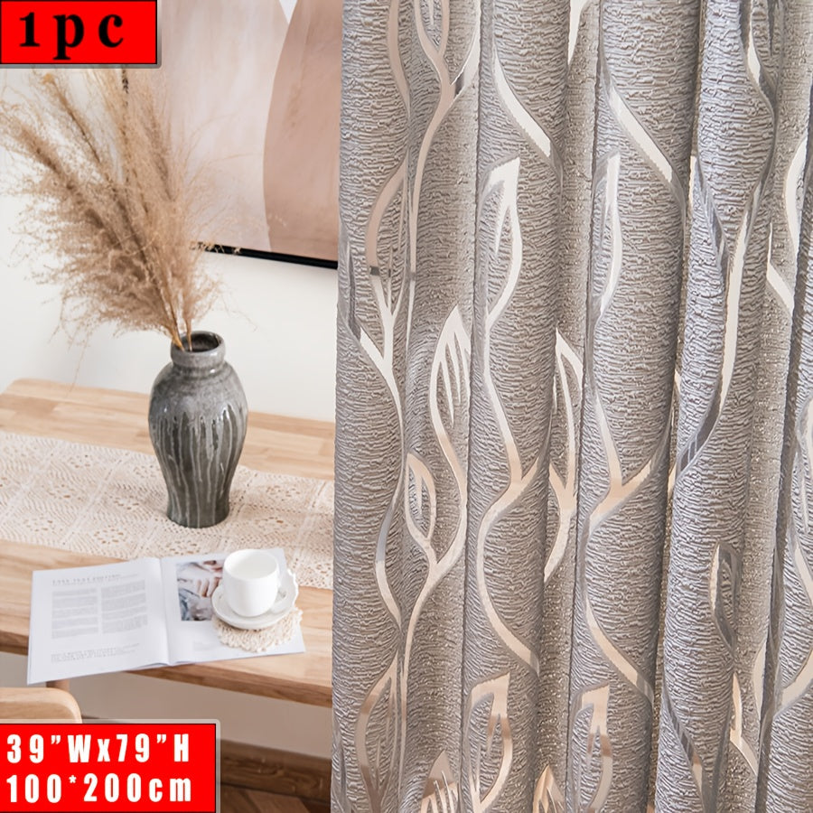 Light Gray Leaf Jacquard Sheer Curtain with Rod Pocket for Bedroom Living Room Office