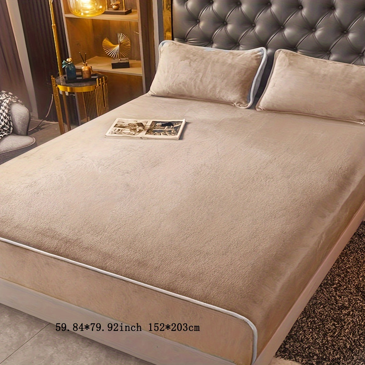 Beige Milk Velvet Fitted Sheet 100% Polyester Deep Pockets Machine Washable Luxurious Bedding